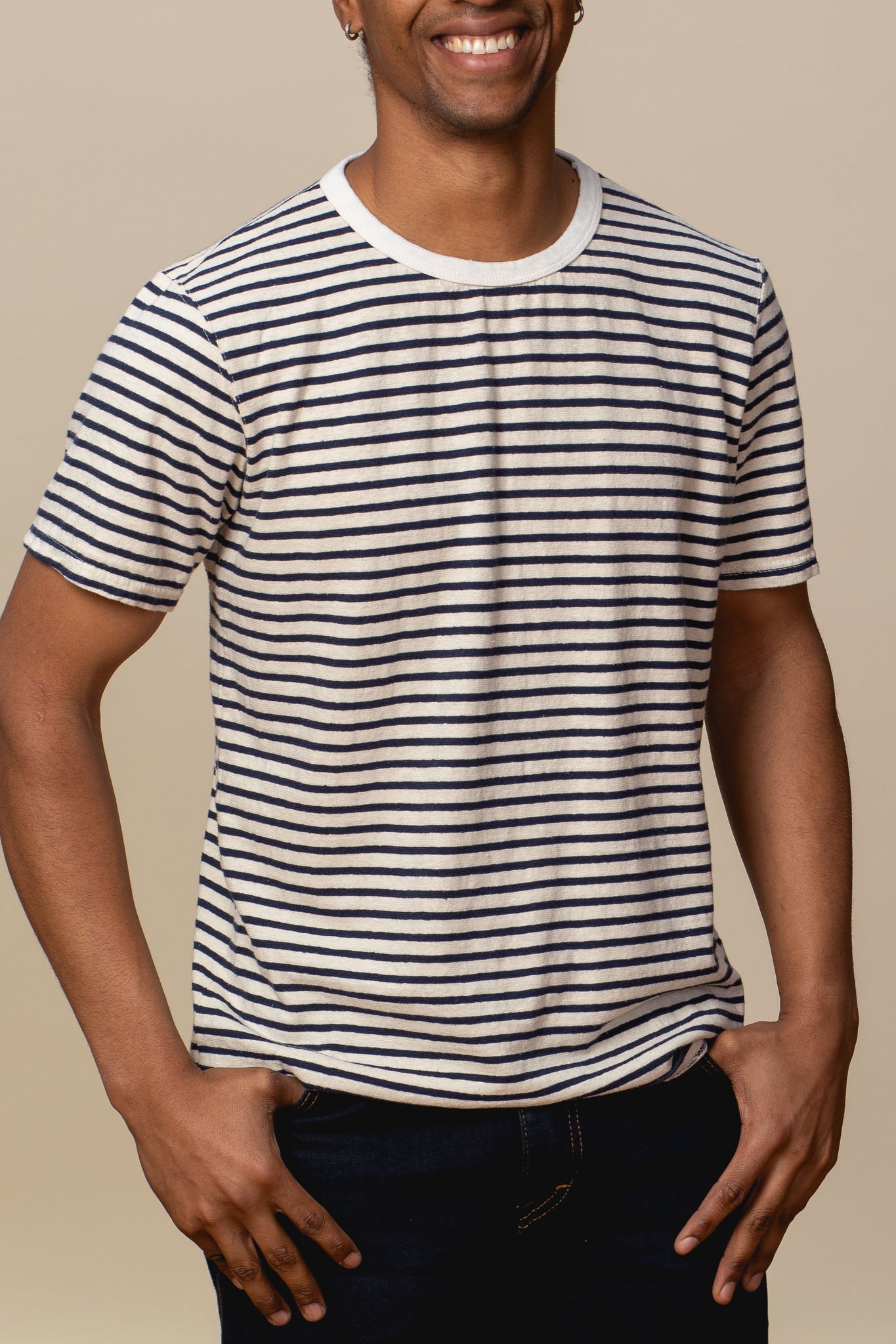 Adult Short Sleeve Crew Neck Stripe Hemp