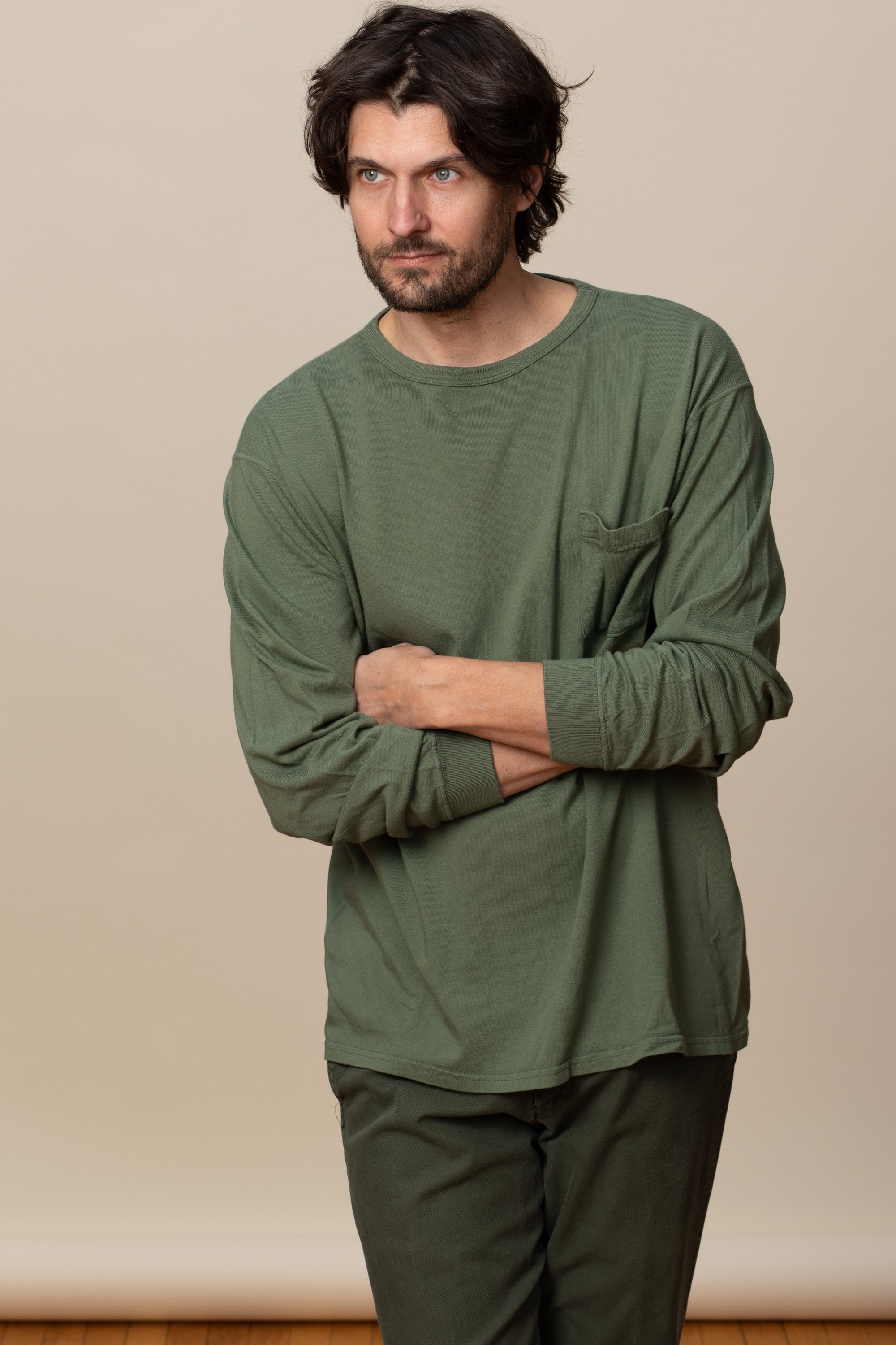 Adult Long Sleeve Crew Neck w/Pocket Viscose Hemp