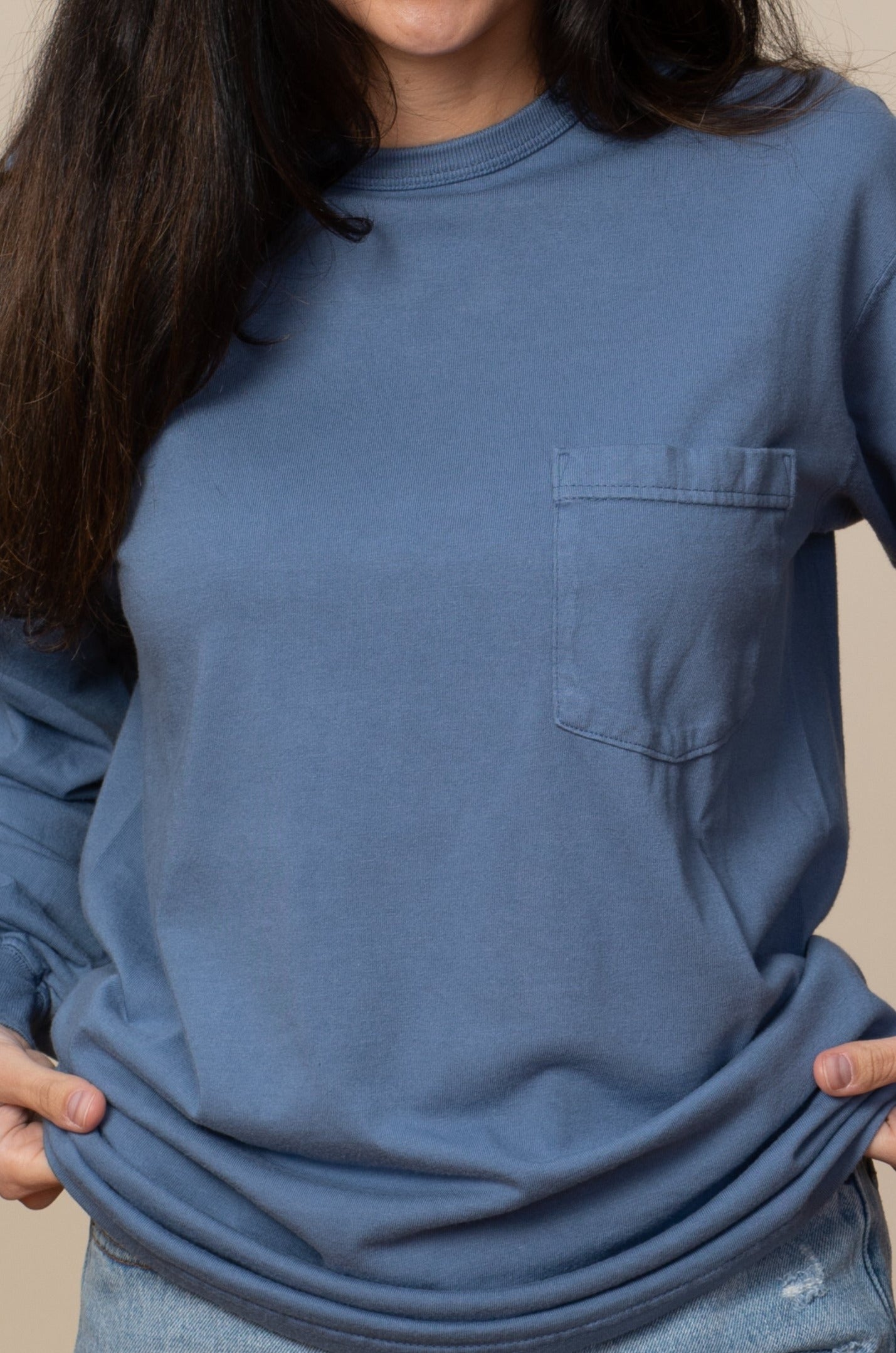 Adult Long Sleeve Crew Neck w/Pocket Viscose Hemp