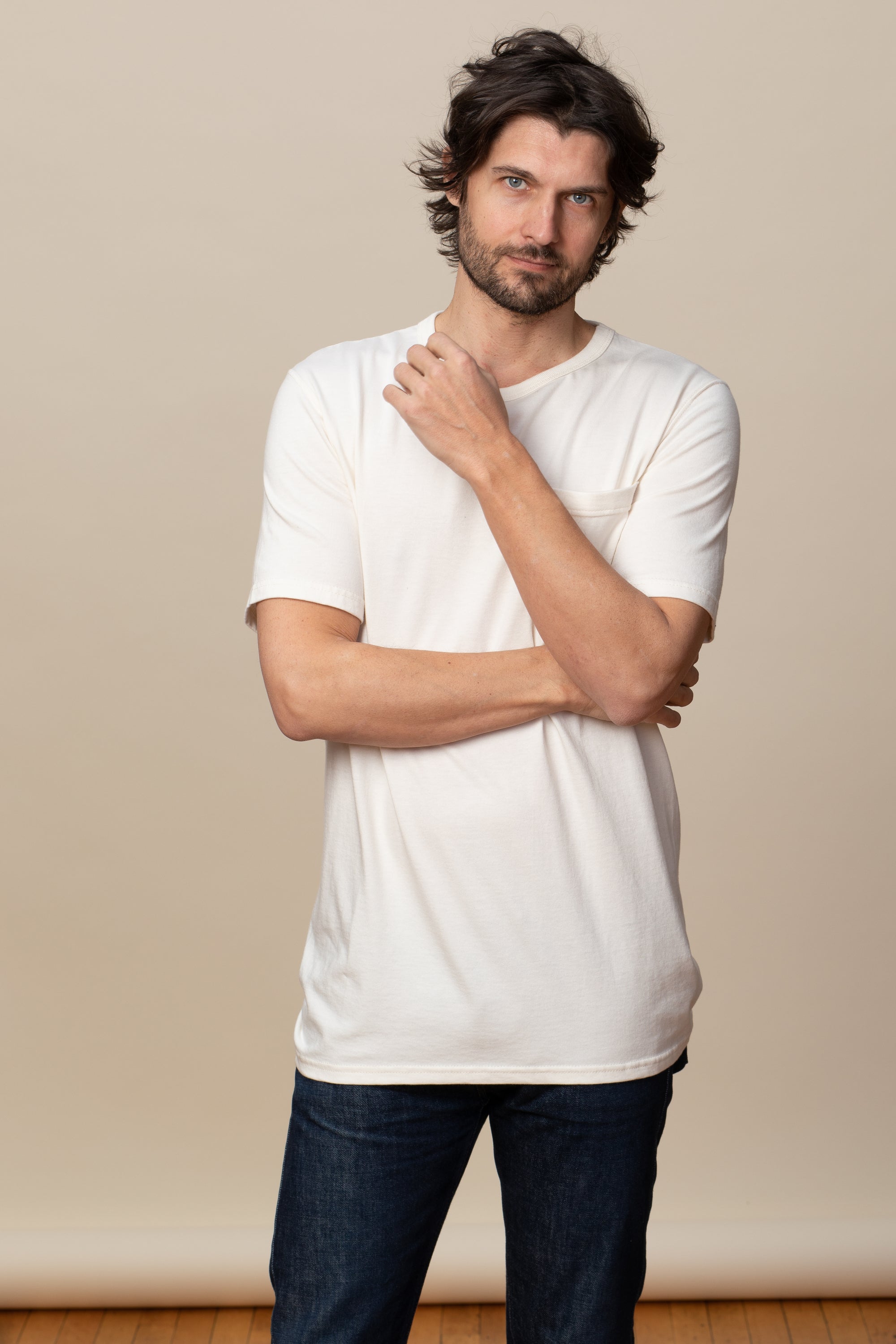 Adult Short Sleeve Crew Neck w/Pocket Viscose Hemp