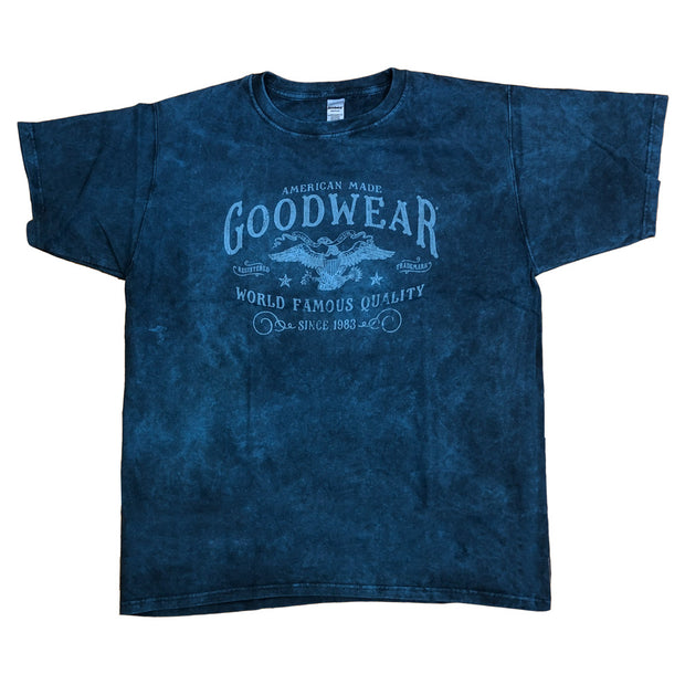 Adult Short Sleeve Crew American Made, Blue Acid Wash Over Dye