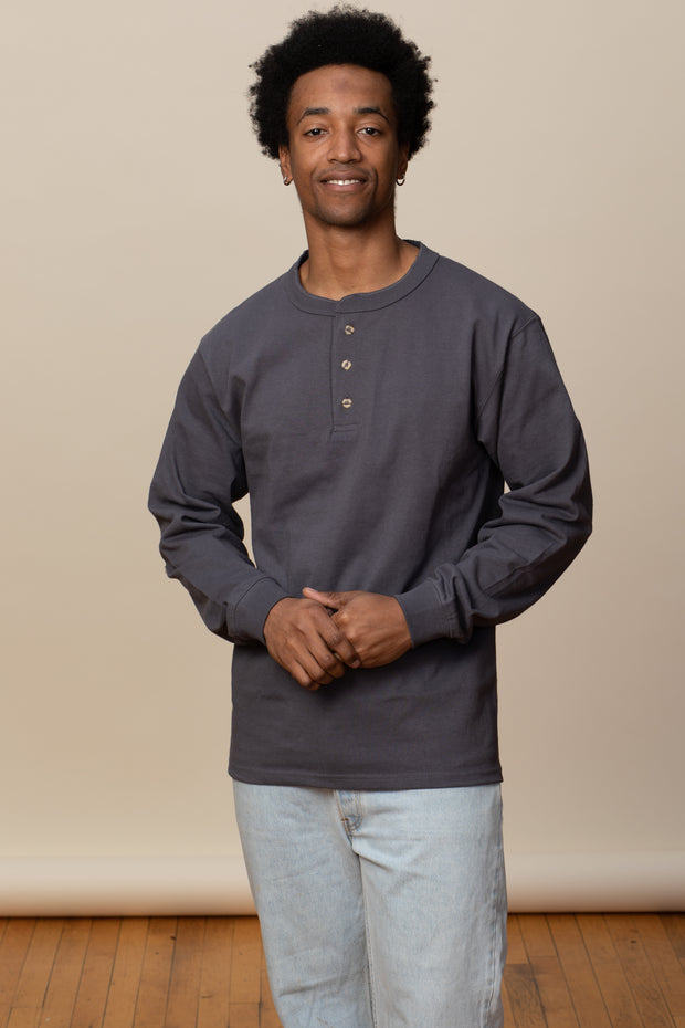 Goodwear Adult Long Sleeve Henley Heavyweight 100% Cotton Made In